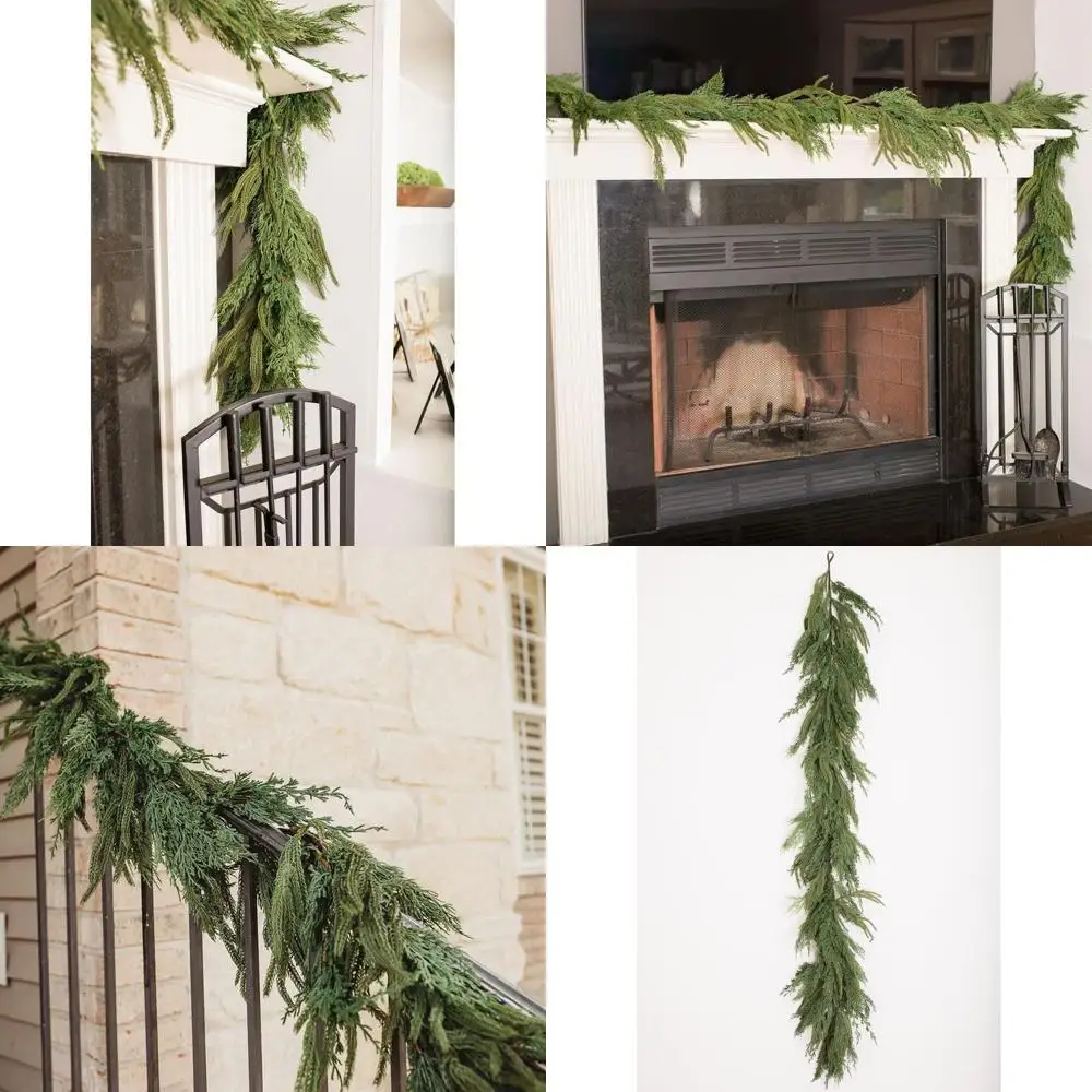 

Искусственная рождественская зелень: 9-футовая пышная гирлянда Norfolk Pine, Juniper и Cypress для праздничного декора