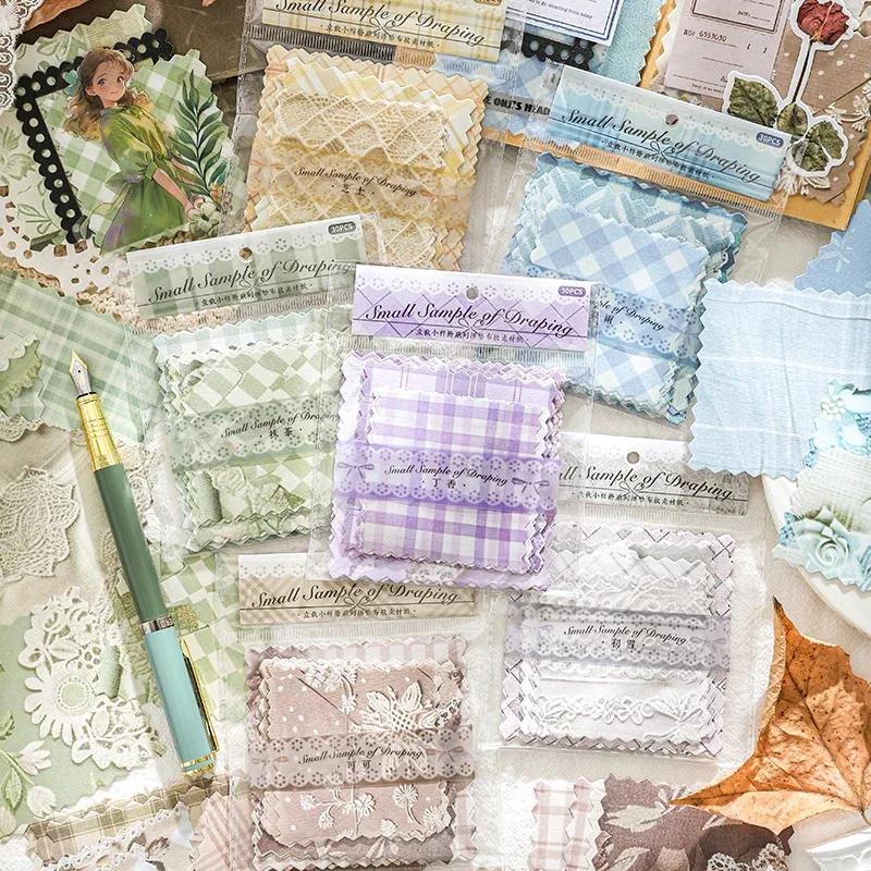 Journal GO 30pcs Fabric Texture Material Paper Junk Journal Planner Scrapbooking Vintage Decorative DIY Craft Background Paper