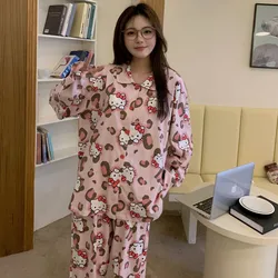 2024 New Kawaii Sanrio Hello Kitty Girls Pajama Set Cute Kuromi Cartoon Animation Long Sleeve Casual Homewear Two-Piece Set