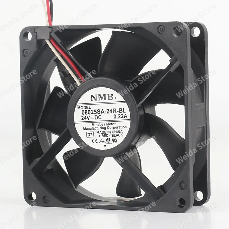 08025SA-24R-BL: A brand-new NMB fan with specifications of 8025 8cm in diameter 24V power supply 0.22A current and 3-wire co