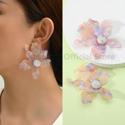 女性のための装飾的なイヤリング,ロマンチックな花の花びら,水滴,韓国のファッション,夏のパーティー,ビーチステートメント,誇張されたペンダント