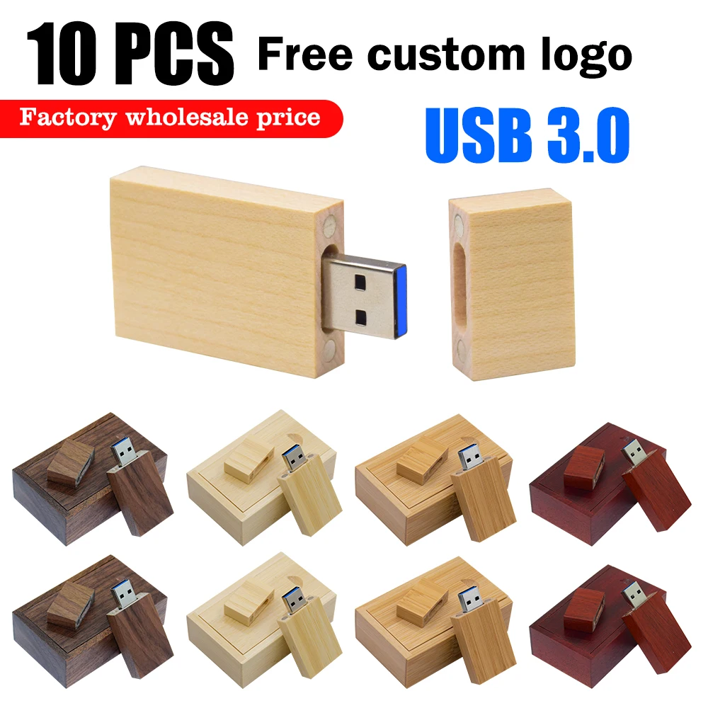 USB 3.0 10PCS Free Logo Wooden Maple USB Flash Drive USB Box Pendrive 4GB 16GB 32GB 64GB Custom Logo Photography Wedding Gift