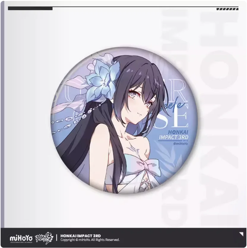 2024 Anime Honkai Impact 3 Leisurely Summer Series Third Round Tinplate Badge Raiden Mei Misteln Schariac Li Sushang Brooch