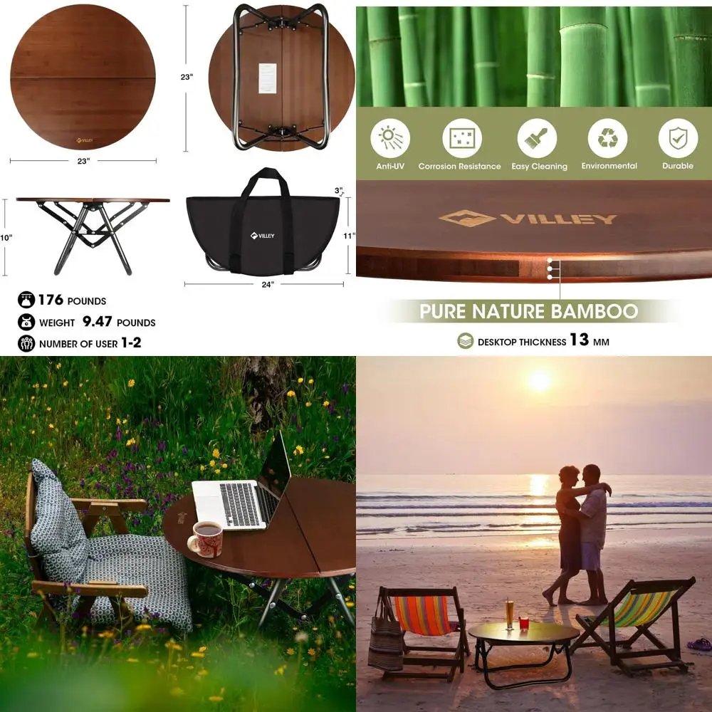 

Portable Bamboo Half-Fold Camping Table with Carry Bag for Outdoors and Indoor Use