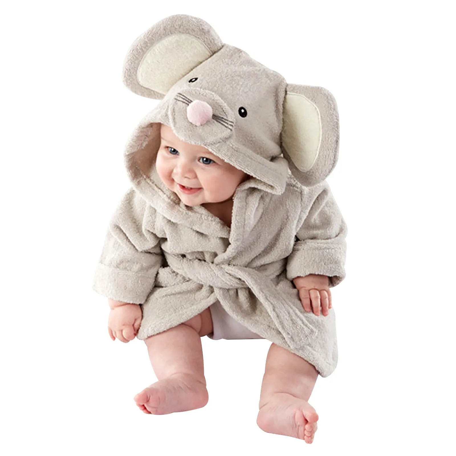 

Детский халат с капюшоном и рисунком мыши, осенне-зимний утепленный плюшевый удобный халат, домашняя одежда