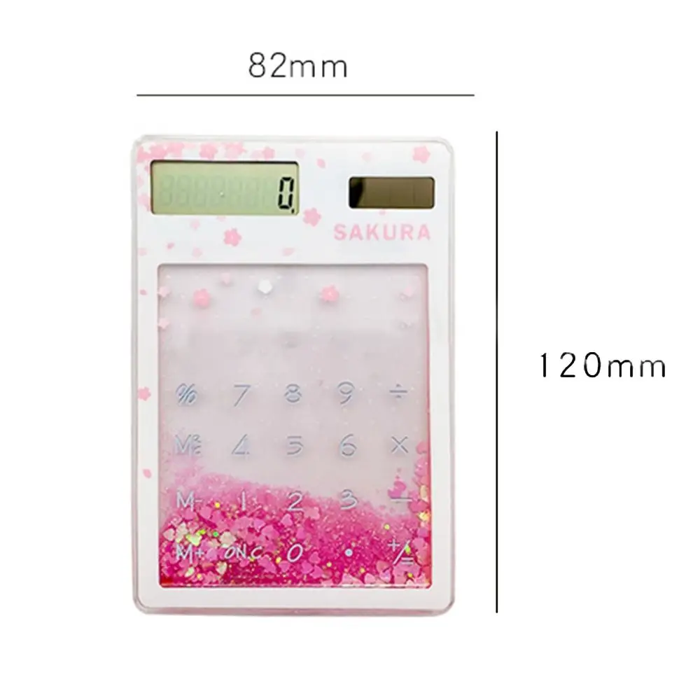 Cute Creative Mini Solar Calculator Transparent 8 Digits Display Student Stationery Quicksand School Supplies Student