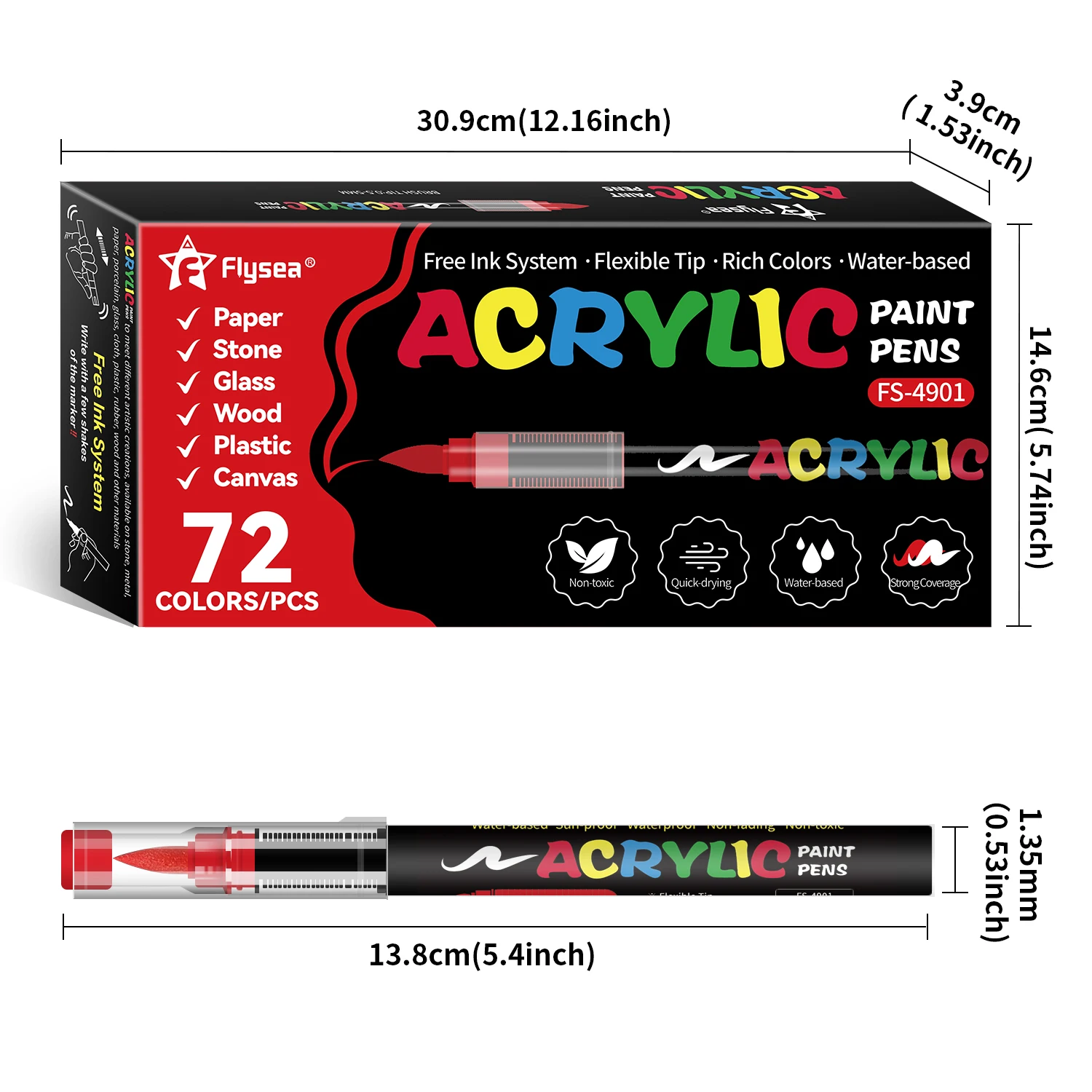 

72 Colors Flysea Acylic Pigment Markers Dual Tips Brush Pen Drawing Painting Marker Fabric Rok Ceramic Glass Wood Art Supply