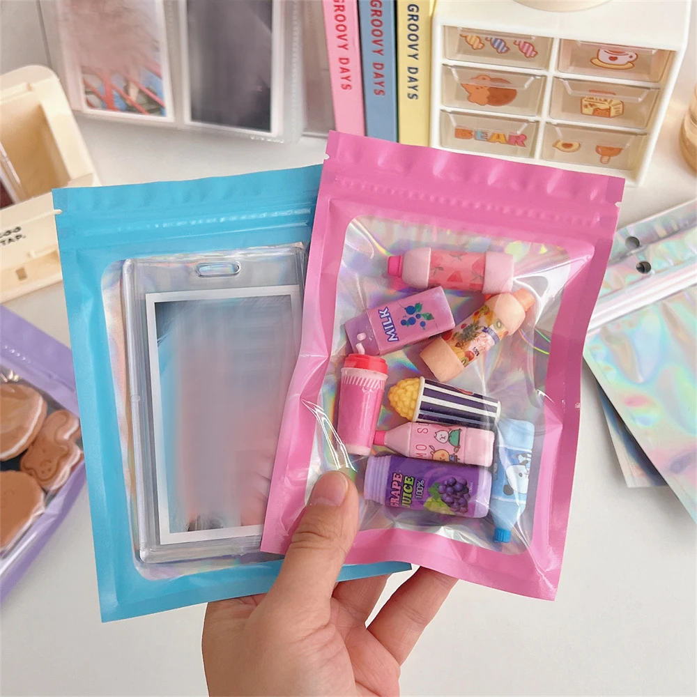 30/10PC Self-sealing Bag Laser Color Candy Packaging Bag Jewelry Plastic Zip Lock Plastic Bags Resealable Cosmetic Packaging Bag