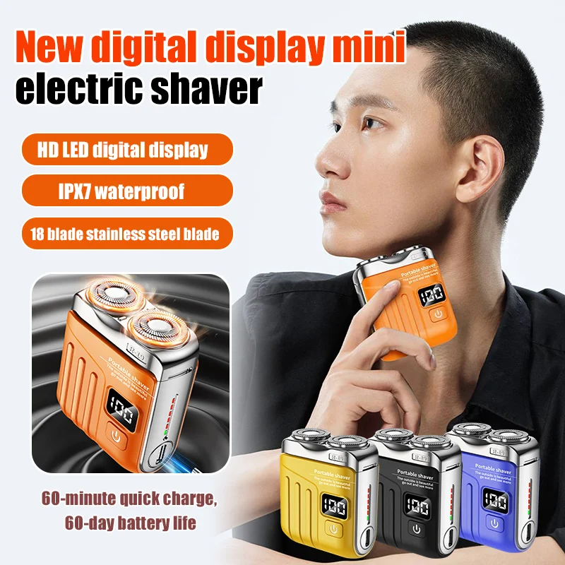

R-19 Mini Electric Shaver Digital Display Magnetic Double Blades Waterproof Type-C Fast Charge Portable Men's Razor