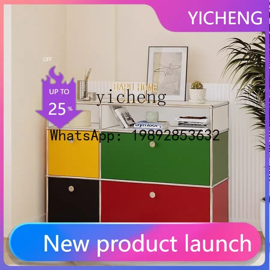 X175GZ Light Luxury Stainless Steel Locker TV Cabinet Modern Minimalist Contrast Color Module Combination Sideboard Cabinet