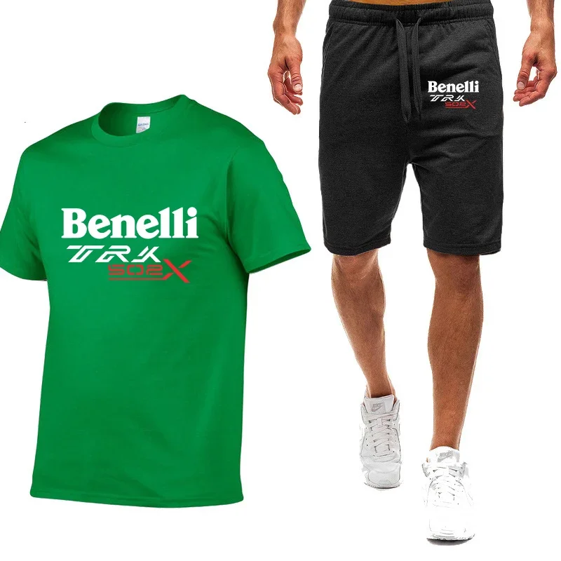 2024 Benelli TRK 502X Men's New Summer Hot Sportswear Short Sleeve T-shirts Tops Shorts Pants Fashionable Casual 2 Pieces Suits