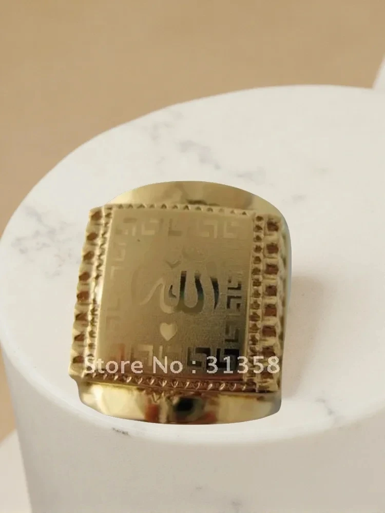 YELLOW GOLD PLATED OVERLAY FILLED WITH BRASS MUSLIM ALLAH GOD RING SIZE 7 TO 11/GREAT GIFT/