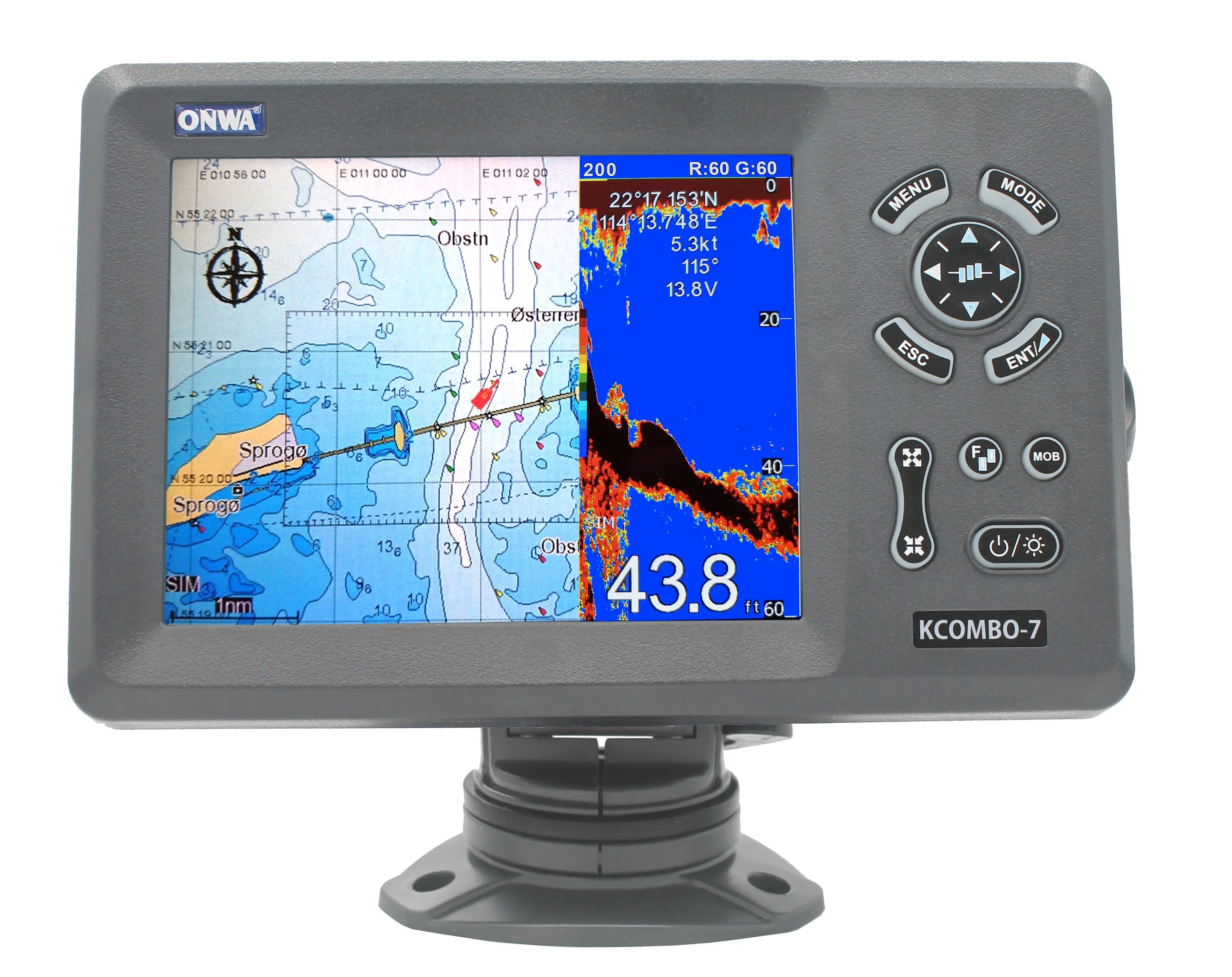 7-inch  marine GPS fishfinder combo transducer ONWA KCombo-7 Color LCD GPS plotter Combo with Fishfinder GPS +FISH FINDER