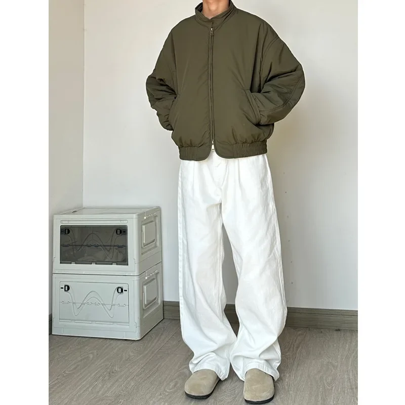 Vintage American Style White Workwear Casual Pants Men's Loose-fit Straight-leg Wide-leg Dragging Trousers High Street Material