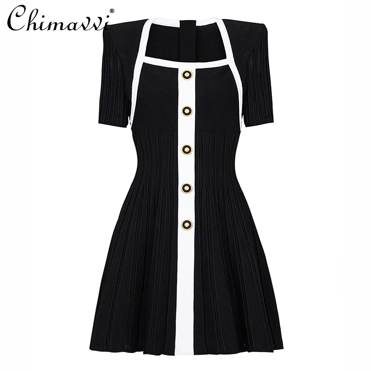 

High-End Fashion Commuter Black Dress 2025 Summer Clothes New Women's Slim-Fit Short Sleeve Elegant Short Knitted Dress