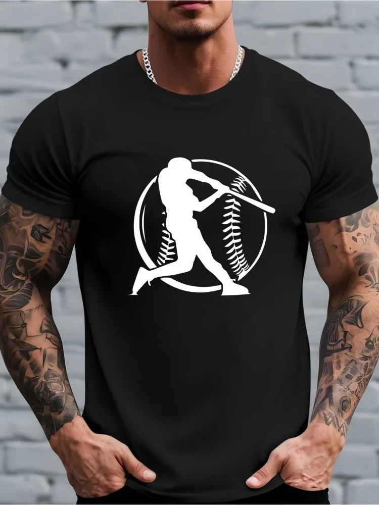 Men Summer Short Sleeve T Shirt Baseball Batter Silhouette Graphic Tee Crew Neck Sports Fan Casual Streetwear Mens Fashion Top