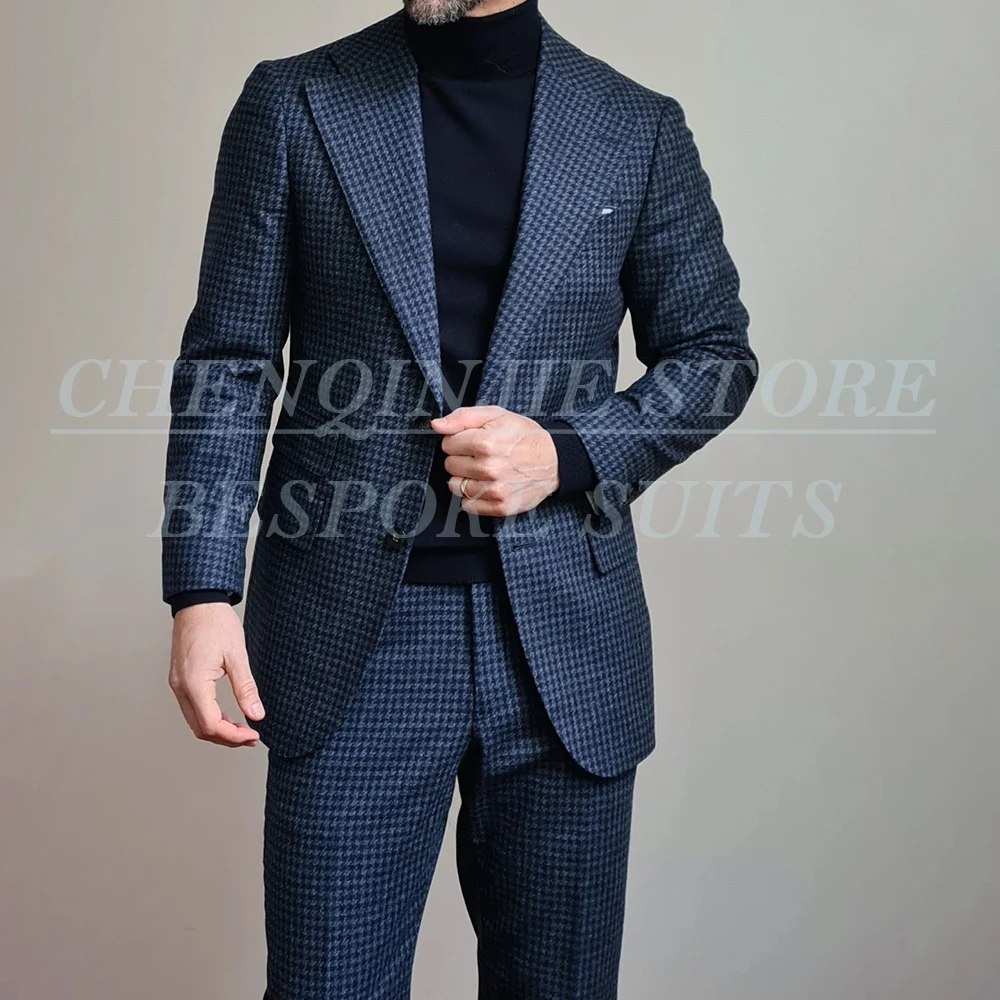 

Skinny Men's 2 Piece Suits Classic Single Breasted Notch Lapel Houndstooth Blazer Elegant Jacket Pants Customzied Full Sets