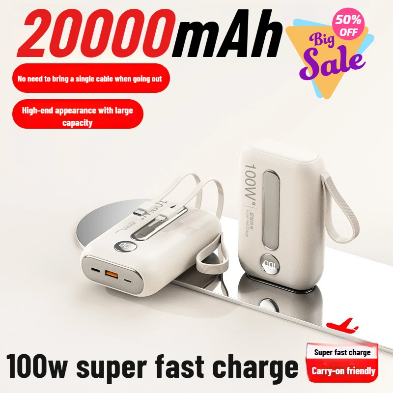 Carregador portátil 100w carregamento rápido power bank usb c 20000mah grande capacidade para iphone xiaomi huawei samsung bateria externa