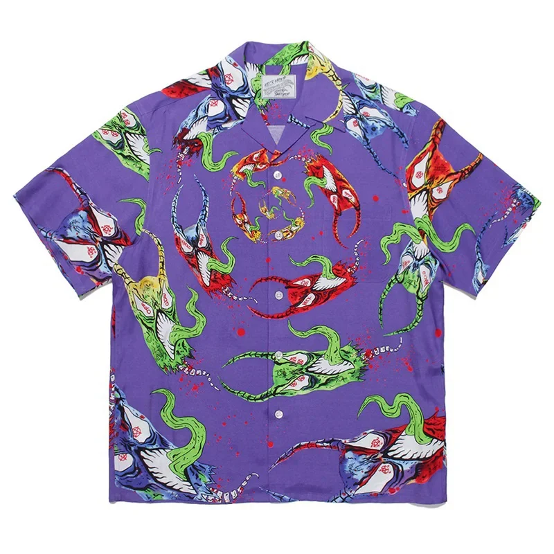 

New Arrived WACKO MAR Graffiti Print Men Women Top Quality Hawaiian Lapel Shirt Summer Breathable Hip Hop Tees