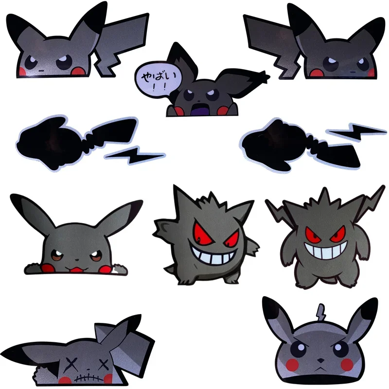 Pokemon Anime Black Sticker Cartoon Pikachu Gengar Car Decoration Sticker Fuel Tank Cap Sticker Children\'s Toy Birthday Gift