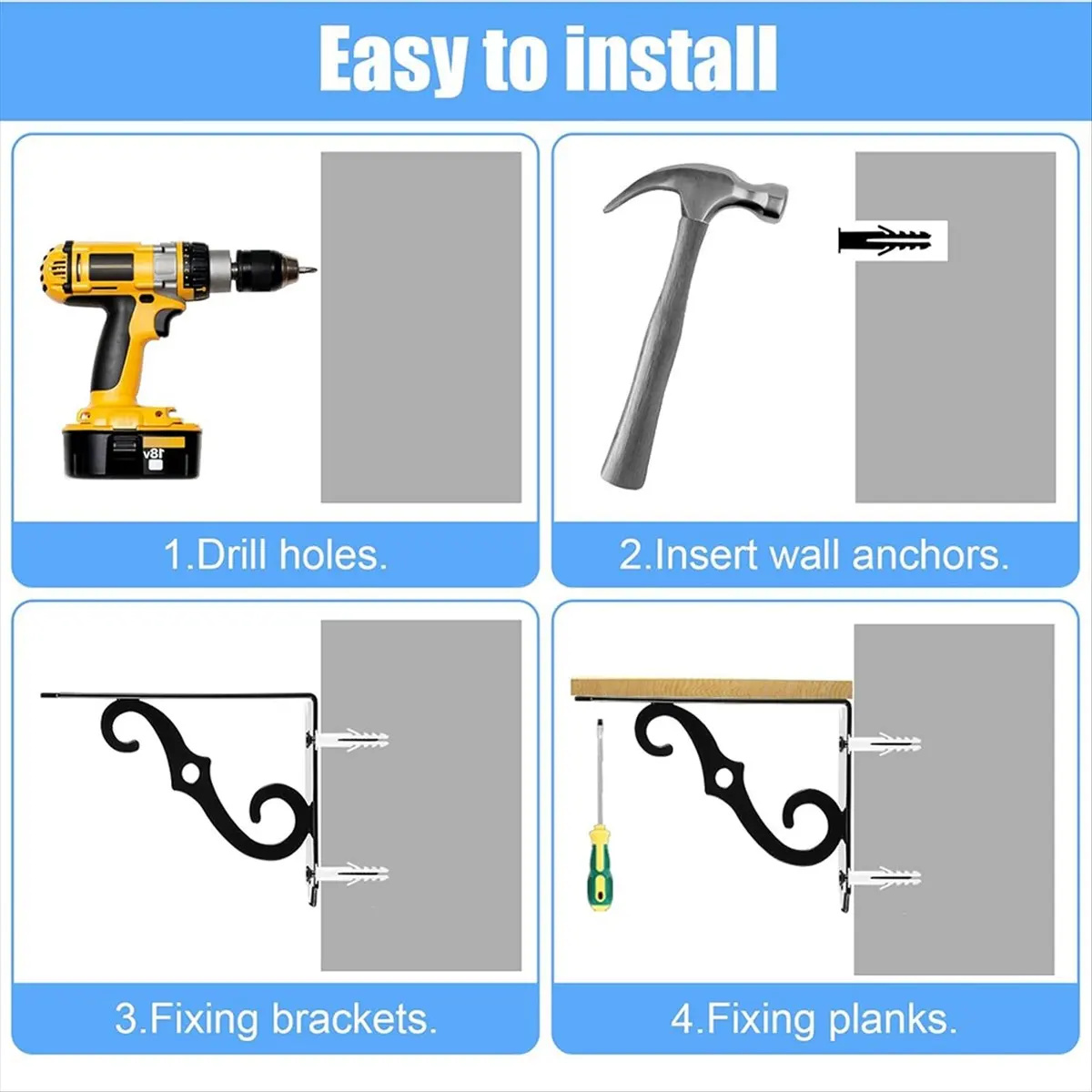 NEW 4 Pack Decorative Shelf Brackets,5 Inch Black Shelf Brackets with Screws,L Shape Heavy Duty Wall Mounted Metal Bracket