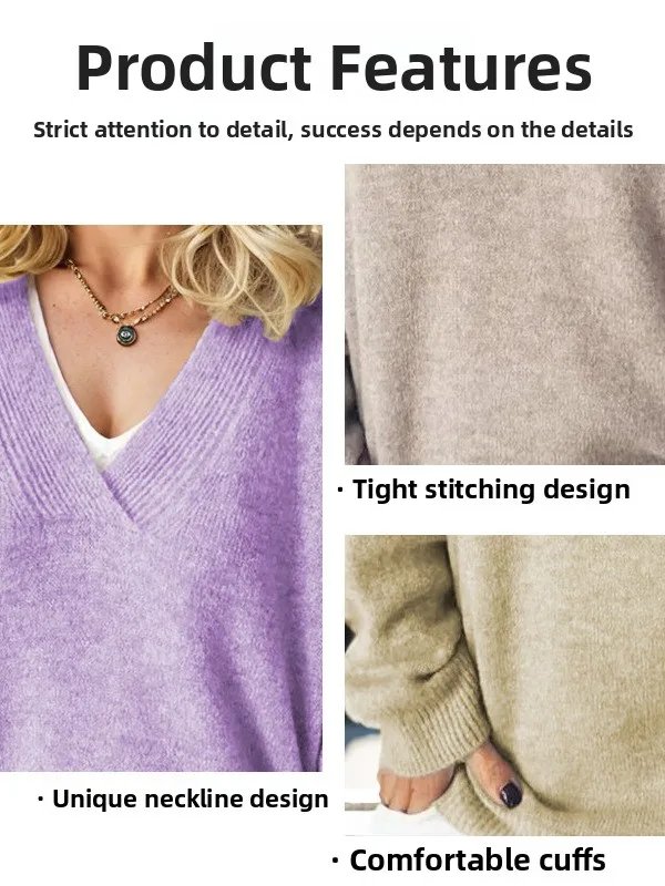 

Comfortable V-Ne Long Sve Knitted Sweater Loose Fit Casual Sle Women's Autumn Winter Knitwear Soft Acrylic Material