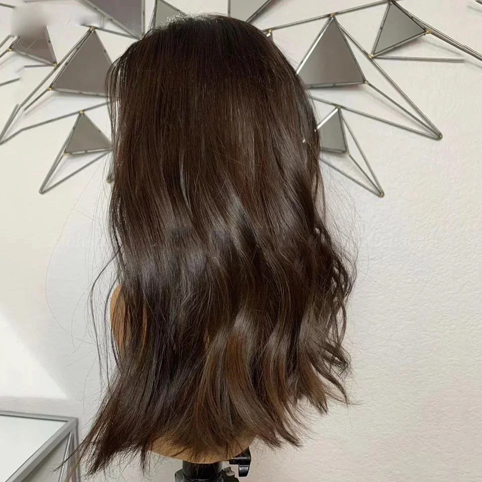 بني طبيعي طويل 26 بوصة غلويليس 200 الكثافة موجة الدانتيل 5x5 الحرير قاعدة باروكة من شعر طبيعي للنساء BabyHair preplucked #2