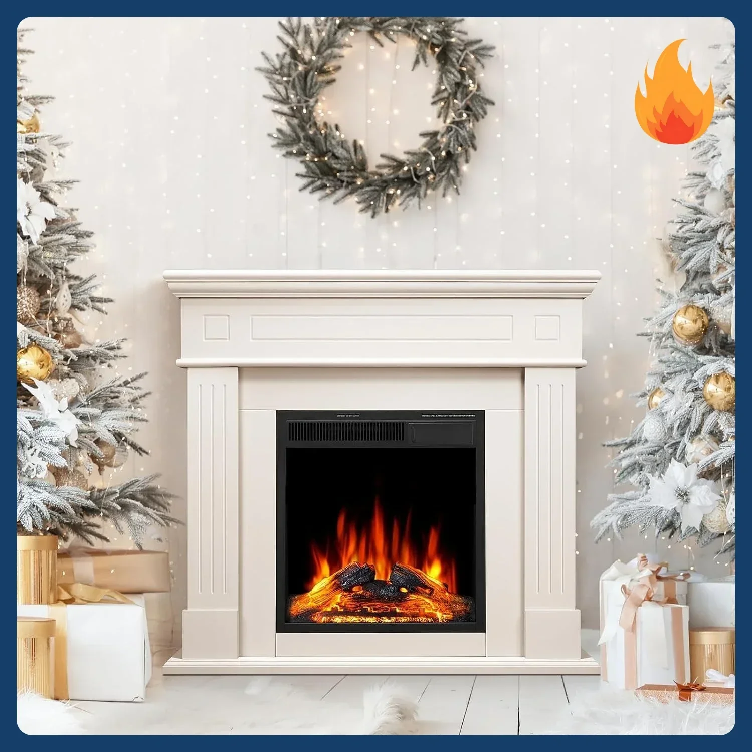 

[Discounted Price!]43 Inch Fireplace TV Stand with Mantel - Electric Fireplace Heater, Wooden Entertainment Center, Adjustable L