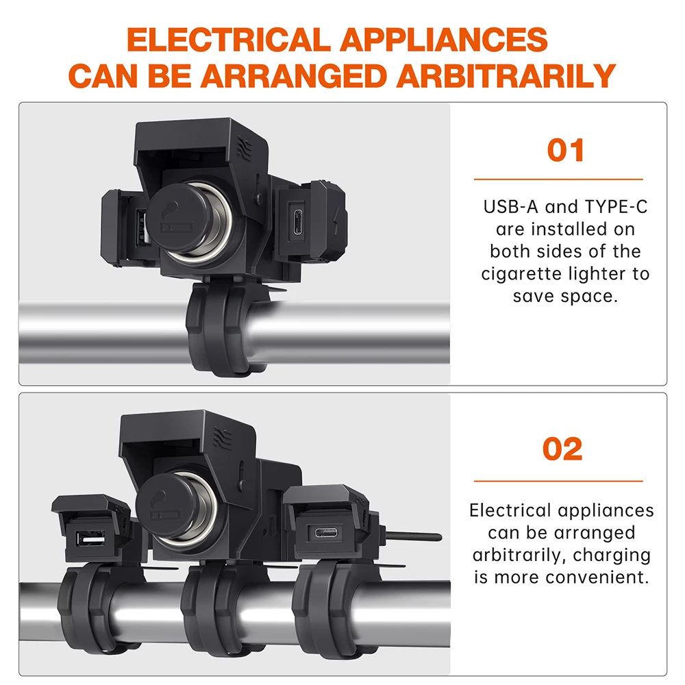 PD QC3.0 USB Type C Motorcycle Battery Charger Power Socket Intelligent Connector Multifunctional 3-in-1 With Cigarette Lighter