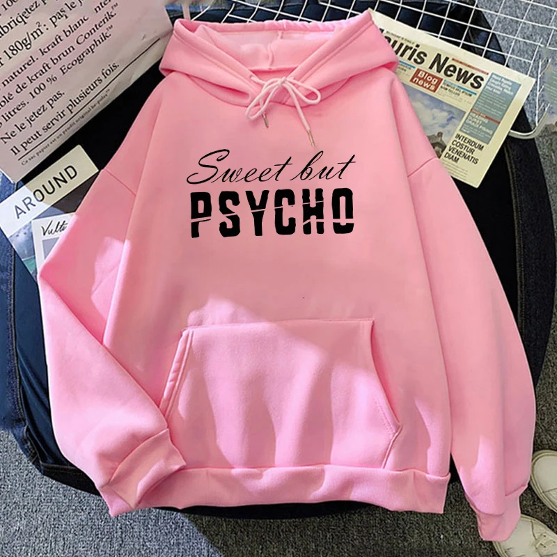 Sweet But Psycho Printed Long Sleeve Pullover Hoodies For Women And Men Couple Casual Sweatshirts Autumn Winter Plus Size Hoodie