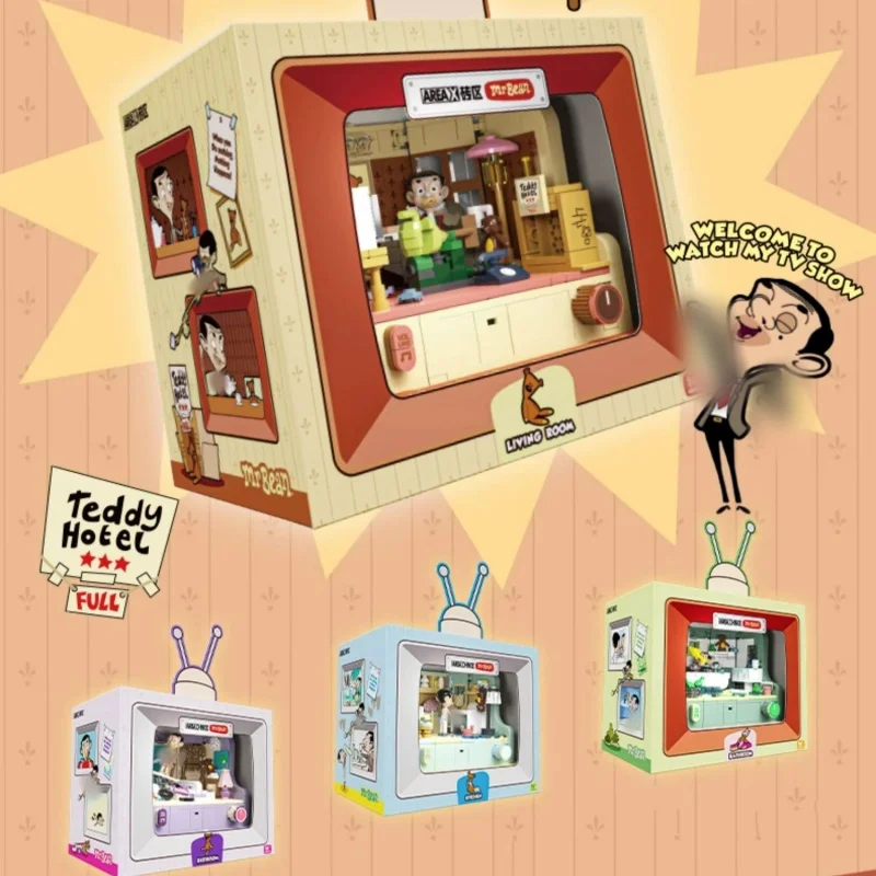 

AREA-X Cartoon Animation Kawaii Mr.Bean Home Scene Building Blocks Brick Puzzle Toys set Desktop Children Girl Boys Gift Present