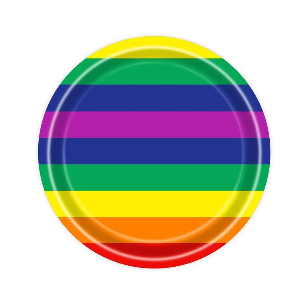 Servilletas de vajilla a rayas de arcoíris coloridas, suministros para fiesta del Día del Orgullo, platos de papel desechables, no se deforma fácilmente, creativos