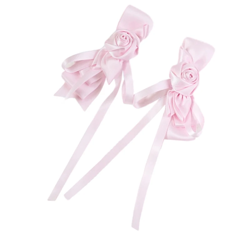 2PCS Sweet Girls Hair Clip Rose Ribbon&Bowknot Hairpin for Prom Party Wear DXAA