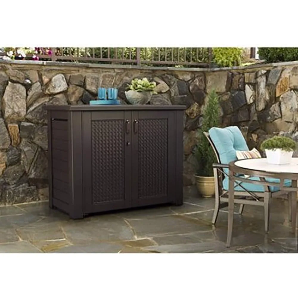 Decorative Outdoor Storage Cabinet (123 Gal), Weather Resistant, Brown, Organization for Home/Backyard/Pool Chemicals/Toys/