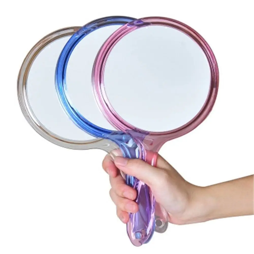 High-definition Handle Double-sided Mirror Transparent Plastic Beauty Makeup Mirror Handheld Smooth 3x Magnifying Mirror