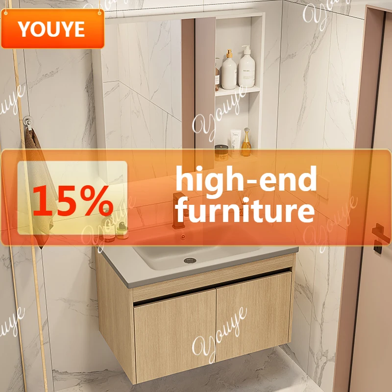 A63 Log color bathroom cabinet combination small apartment ceramic integrated hand washbasin toilet washbasin pool
