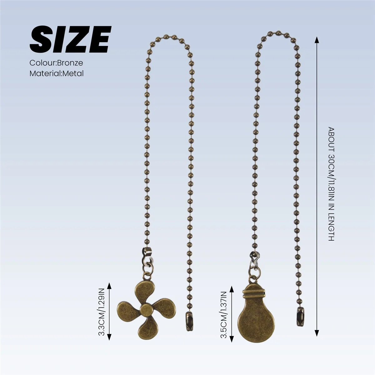 Juego de cadena de tracción para ventilador de techo, 4 Uds., patrón de bombilla y ventilador, extensión de cadena de tracción, colgante de cadena de tracción para ventilador de 12 pulgadas (bronce antiguo)