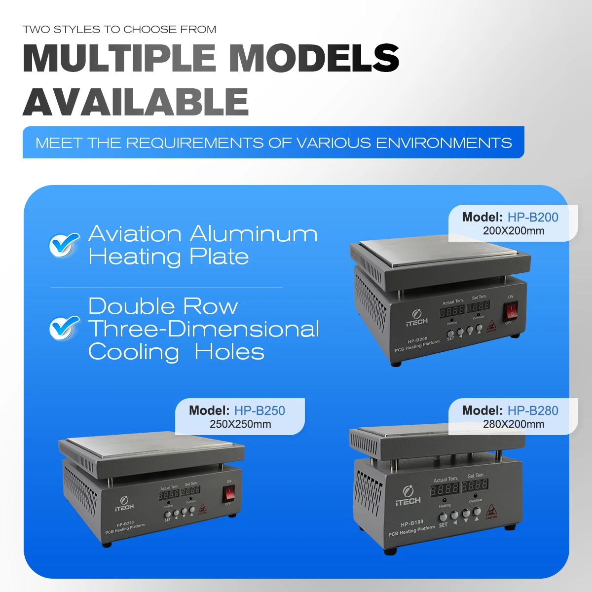 

HP-B200/250/280 Hot Plate PCB Heating Platform Preheater, Adjustable Temperature Preheating Station for Soldering and Electronic