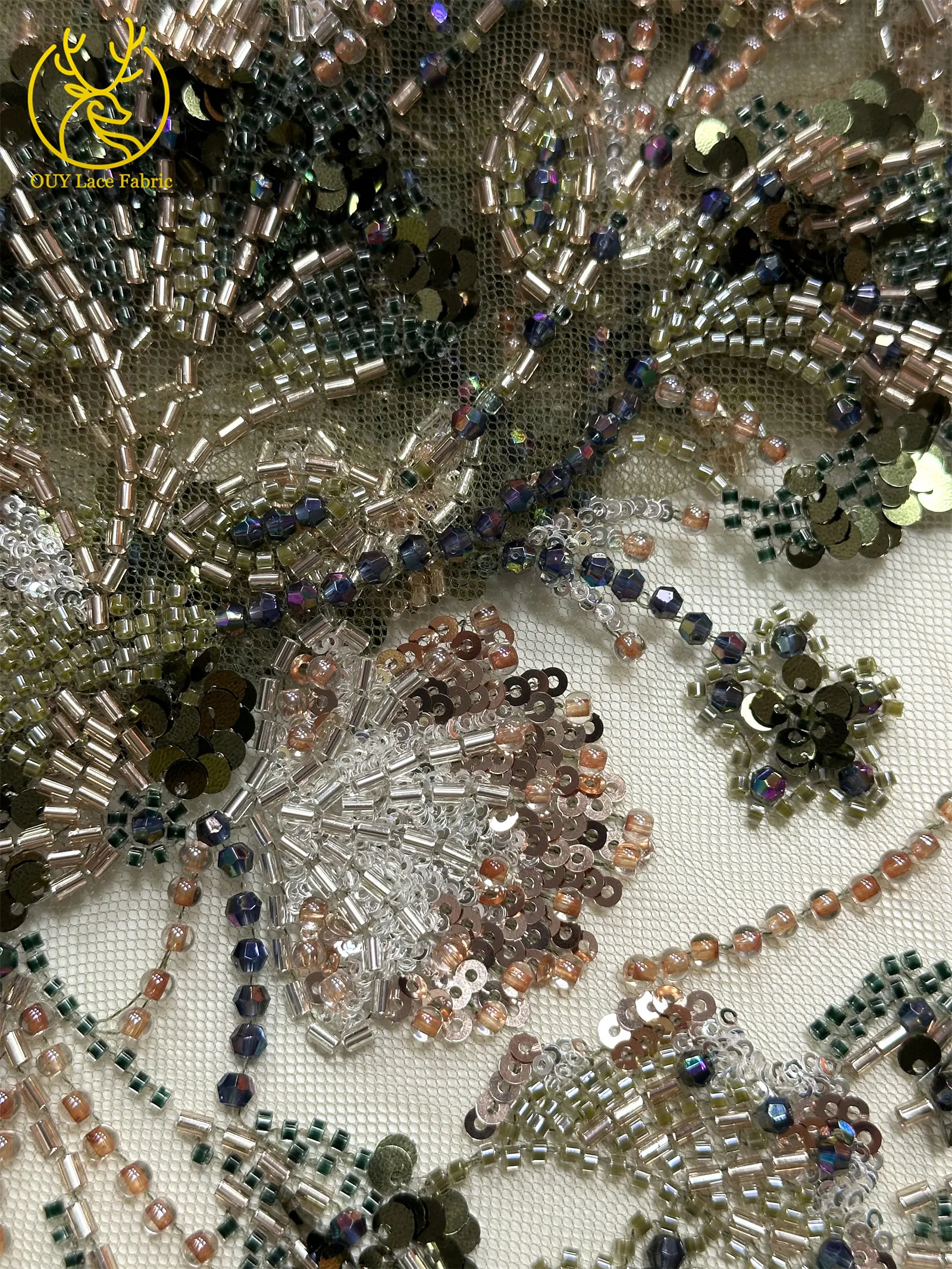 Luxuriöser afrikanischer schwerer Perlen-Spitzenstoff 2026, hochwertiger nigerianischer Tüll mit Pailletten, Spitzenstoff, Brautkleid, Haute Couture-Stoff – Detail 17