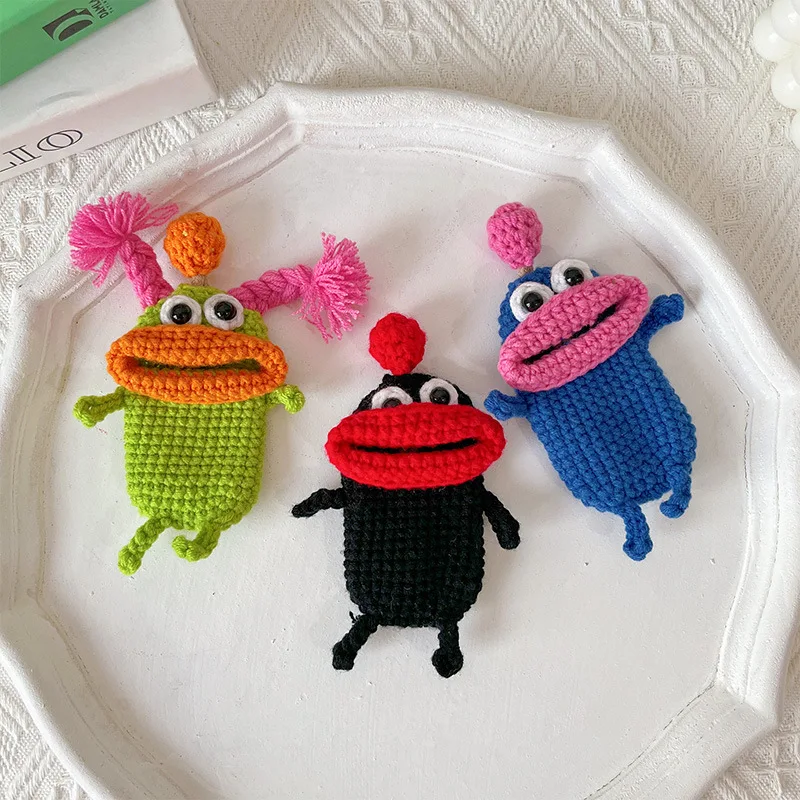 

Creative Hand Crochet Cute Cartoon Sausage Big Mouth Monster Wool Car Key Bag/headphone Bag