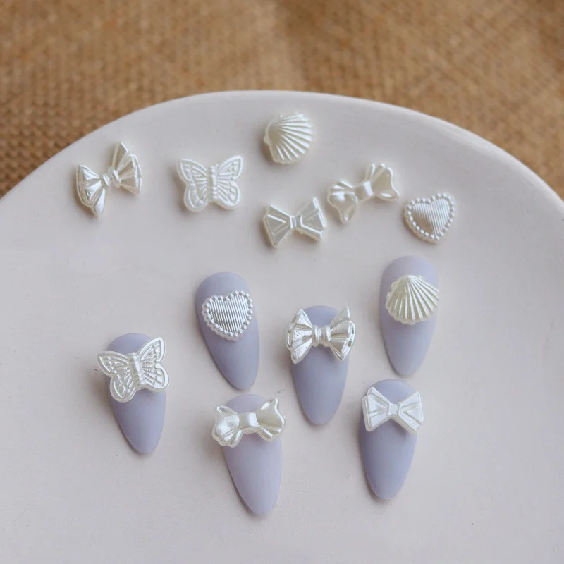20 pçs barroco pérola branco unhas encantos resina bowtie borboleta coração design arte do prego strass jóias 3d manicure decorações