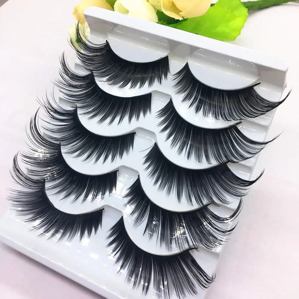 Sexy 5 Pairs Black False Eyelashes Exaggerated Thick Lashes Daily & Party Makeup #053