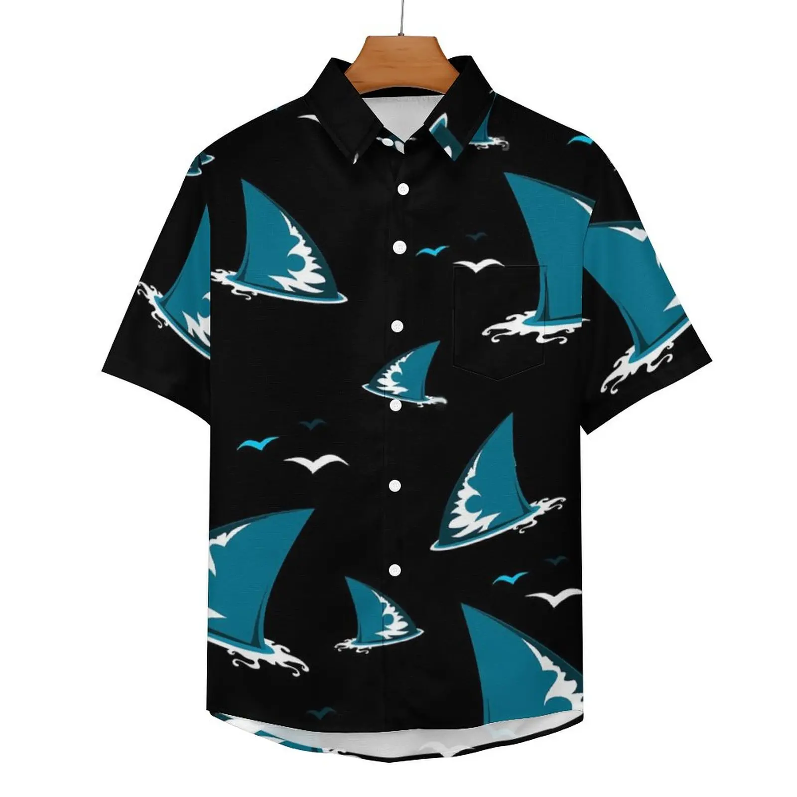 

Shark Fin Casual Shirts Animal Print Beach Shirt Hawaiian Vintage Blouses Man Printed Plus Size