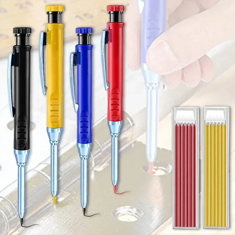 2pencils+2leads Colorful Deep Hole Woodworking Automatic Pencils with 2.8mm Lead Core Painting Tools Woodworking Markering