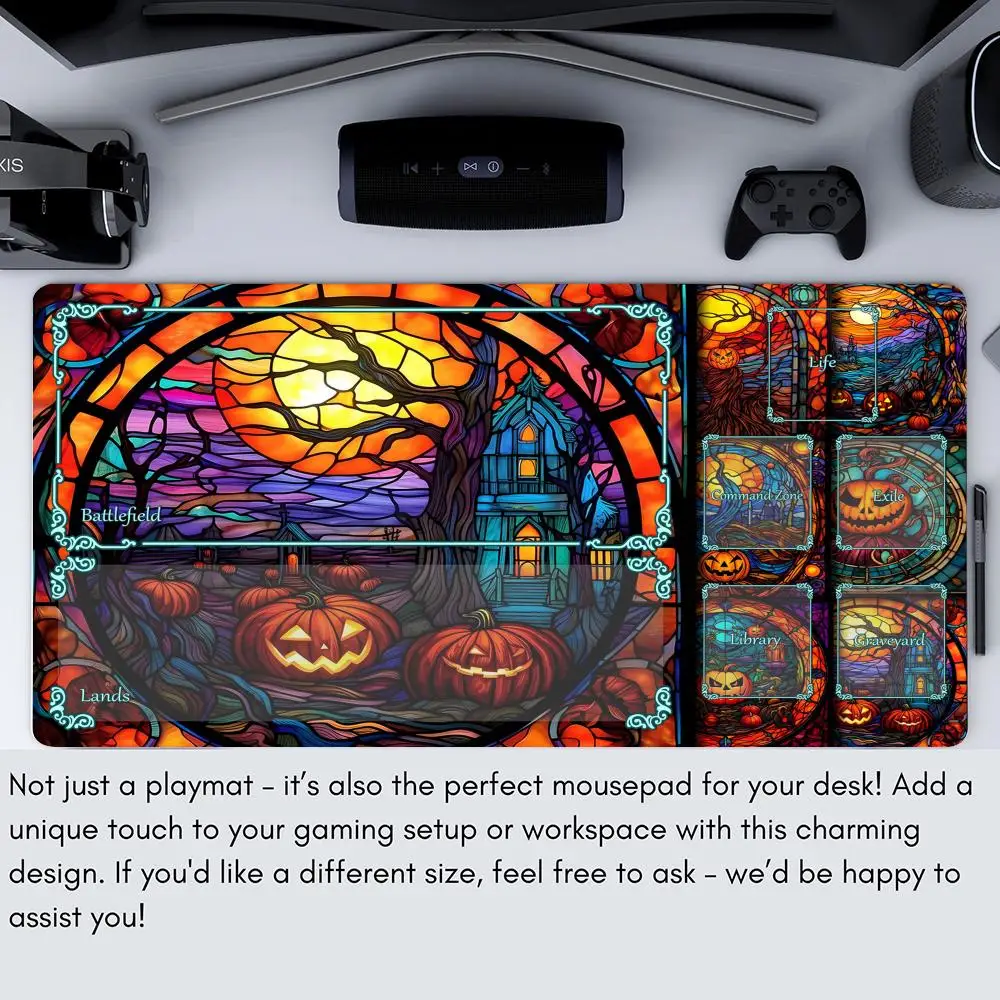 유리 스타일 호박 테마 매직 카드 게임 매트, 존이 있는 MTG 플레이매트, 데스크 매트, 커맨더 플레이매트, 게임 모임에 적합