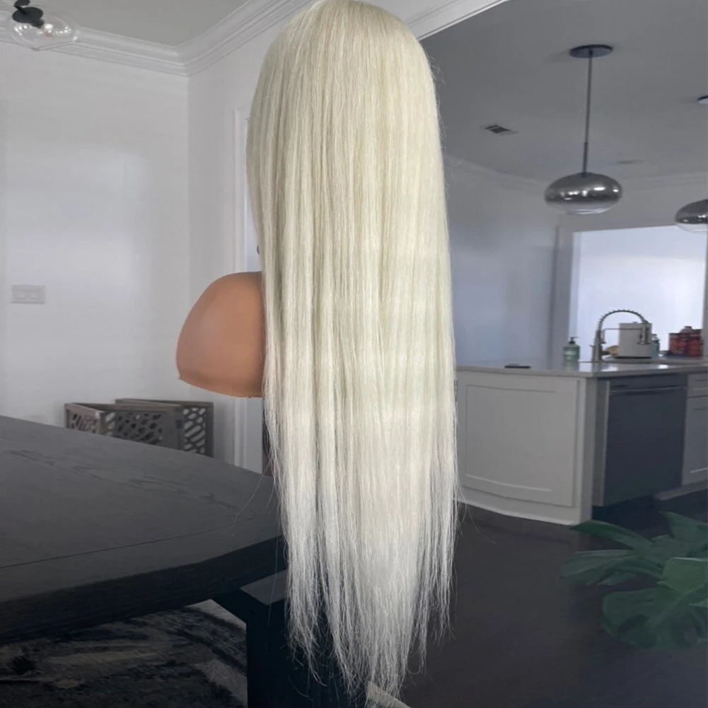 Platinum blonde em linha reta perucas do cabelo humano para as perucas completas transparentes do laço pré-arrancadas 13x6 swiss hd peruca frontal do laço virgem