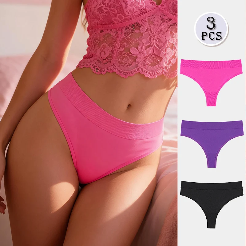 BANNIROU 3Pcs/set Women's 10-Piece Polyamide Thong Assortment Pack - Minimalist Basic Low Waist, Sexy Breathable Underwear