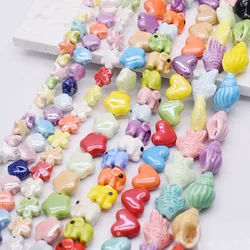 Mixed 20pcs/lot Ceramics Beads Star Fish Starfish Flowers Elephants Heart Loose Spacer Beads for Jewelry Making DIY Bracelet