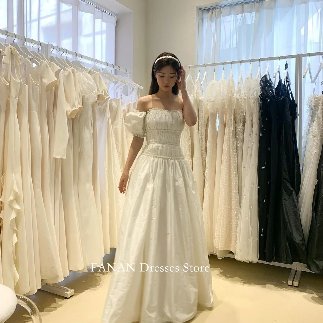 

FANAN Korea Ivory Strapless A-Line Wedding Dresses 웨딩드레스 Removable Sleeves Taffeta Pretty Custom Made Bride Gowns Plus Size