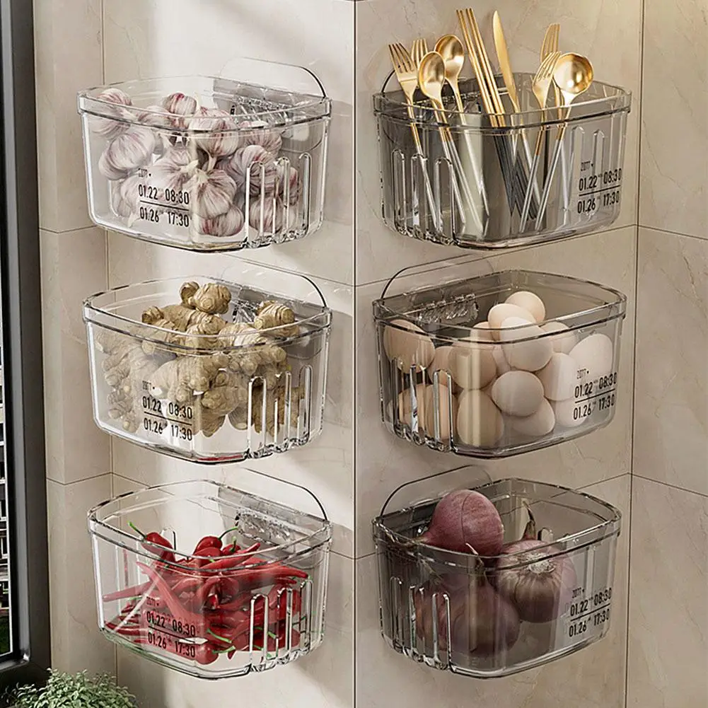 Multi-functional Wall Hanging Transparent Storage Box Food Domestic Seasoning Kitchen Organizer Shelf Accessories Storage A4N4